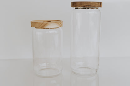 Glass and acacia jar