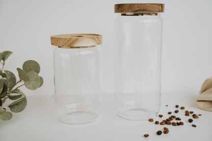 Glass and acacia jar