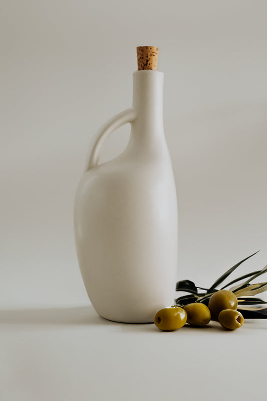 Bouteille d'huile d'olive en grès (blanc mat)