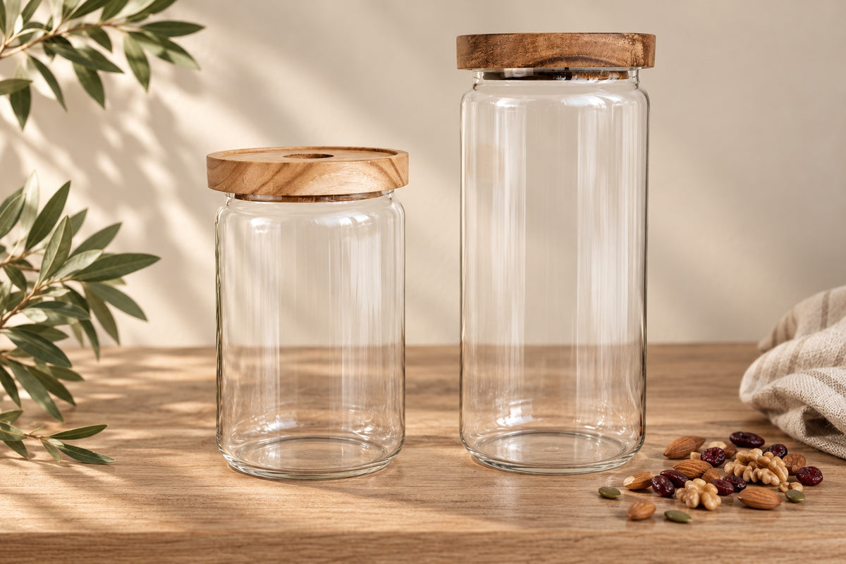 Bocaux verre et acacia Epura — formats Small et Medium