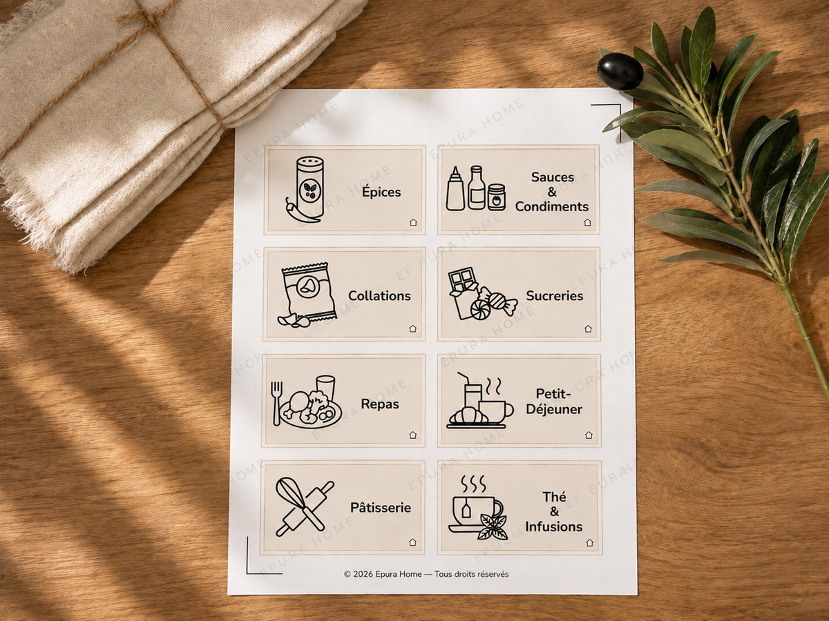 Étiquettes et pictogrammes Epura Cuisine - garde-manger français feuille 1
