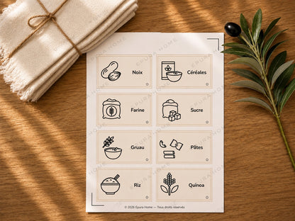Étiquettes et pictogrammes Epura Cuisine - céréales, farine, sucre, gruau, pâtes, riz et quinoa