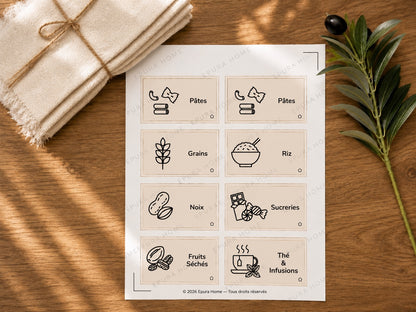 Étiquettes et pictogrammes Epura Cuisine - pâtes, grains, noix et fruits séchés français