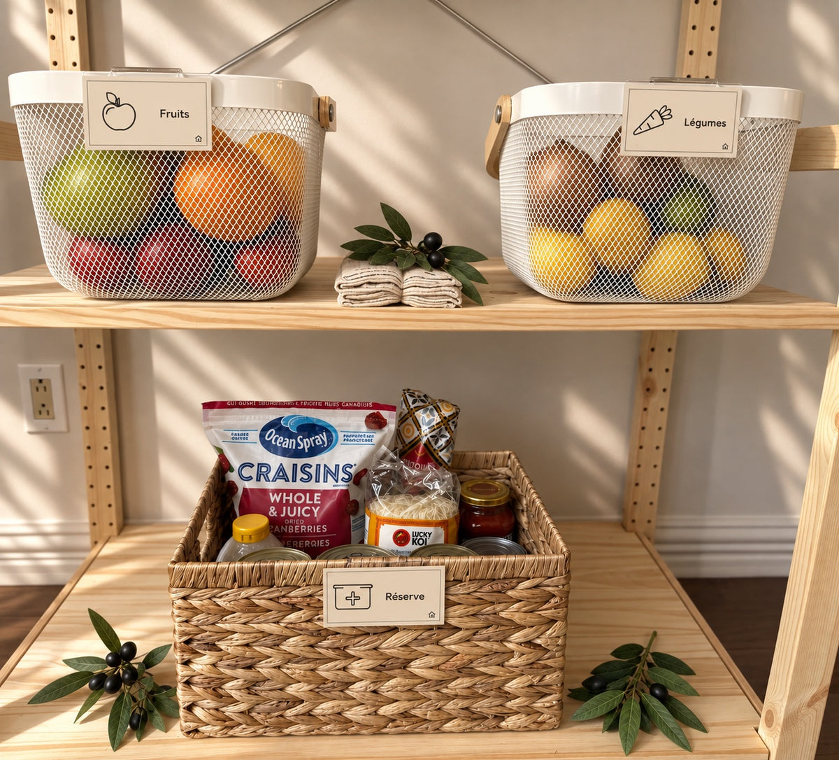 Ensemble Garde-manger Essentiel Epura — paniers fruits et légumes et panier Réserve