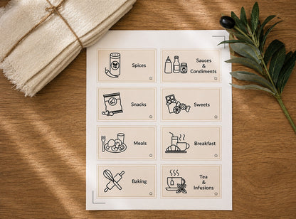 Eight Epura labels and pictograms in English for the Meals and Snacks Zone