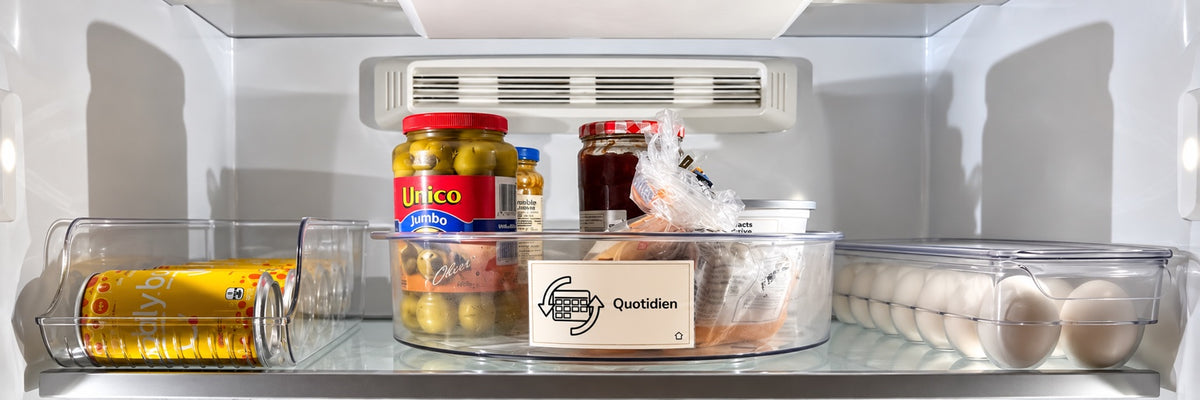 Zone Frigo Epura - étagère supérieure avec Lazy Susan, canettes et œufs