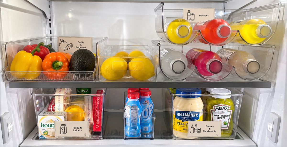 Zone Frigo Epura - fruits et légumes avec organisateurs de bouteilles