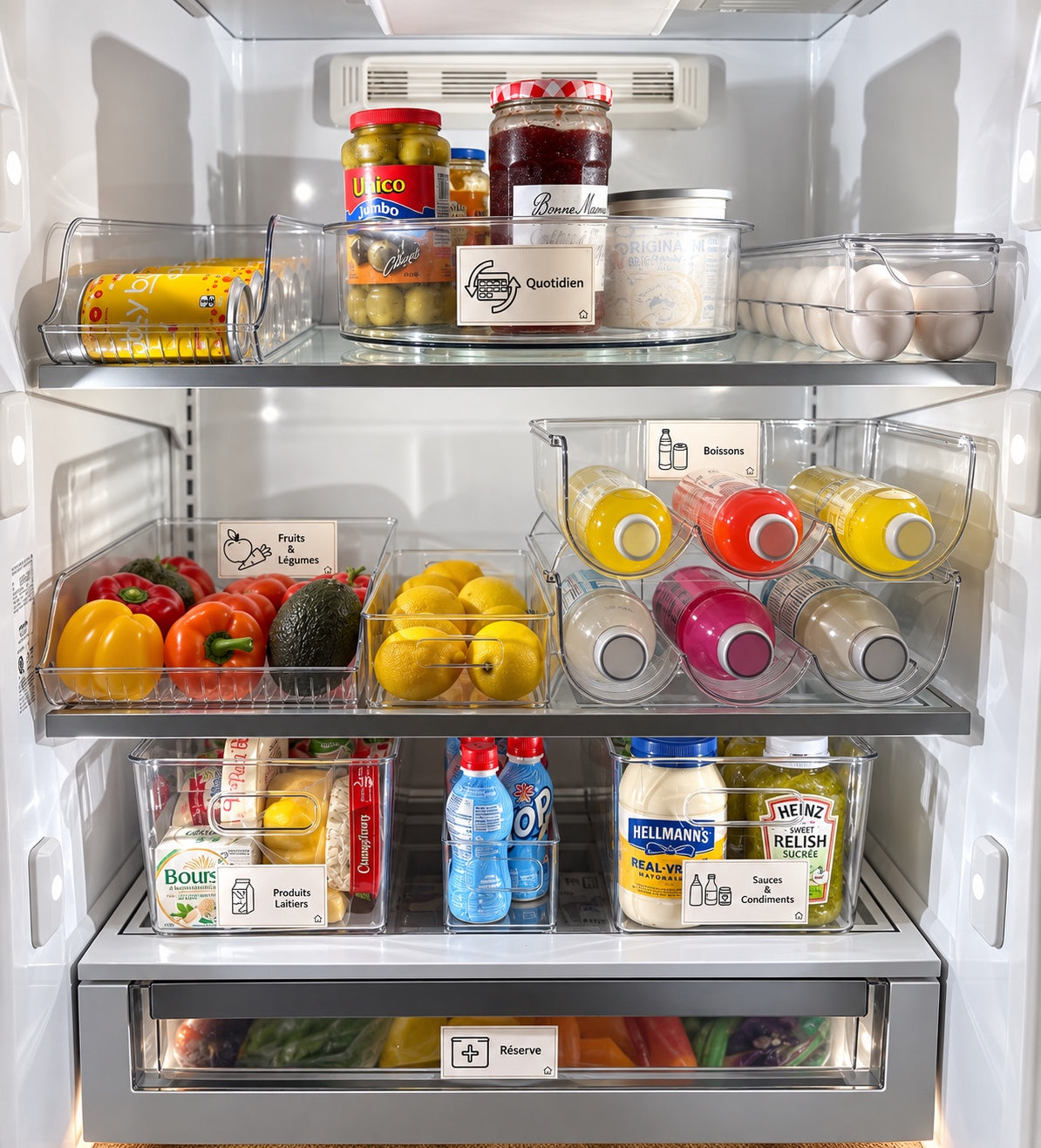 Zone Frigo Epura - vue d'ensemble du réfrigérateur organisé